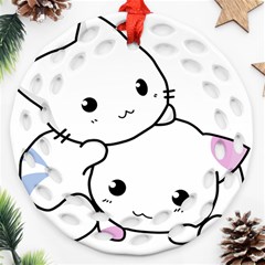 Kitty Cuddling Cat Kitten Feline Round Filigree Ornament (two Sides) by Sapixe