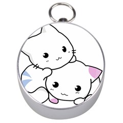 Kitty Cuddling Cat Kitten Feline Silver Compasses by Sapixe