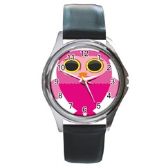 Sowa Owls Bird Wild Birds Pen Round Metal Watch by Sapixe