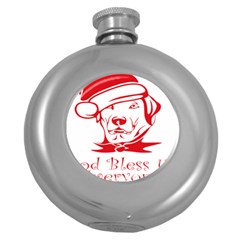 Dog Santa Hat Winter Christmas Round Hip Flask (5 oz)