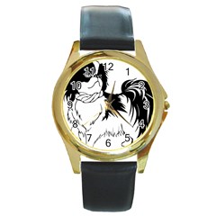 Animal Canine Dog Japanese Chin Round Gold Metal Watch by Sapixe