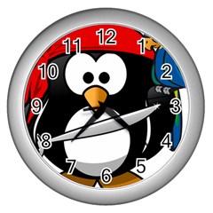 Penguin Pirate Tux Animal Bandana Wall Clocks (silver)  by Sapixe