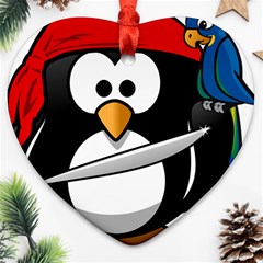 Penguin Pirate Tux Animal Bandana Heart Ornament (two Sides) by Sapixe