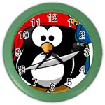 Penguin Pirate Tux Animal Bandana Color Wall Clocks Front