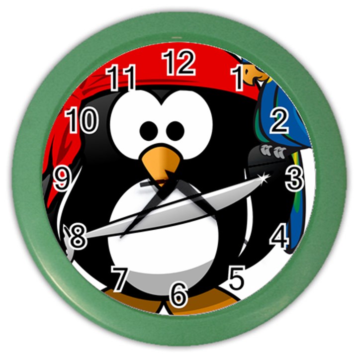 Penguin Pirate Tux Animal Bandana Color Wall Clocks