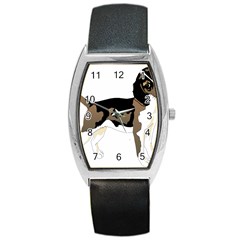 Black White Dog Beagle Pet Animal Barrel Style Metal Watch