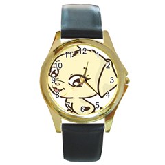 Doggy Dog Puppy Animal Pet Figure Round Gold Metal Watch by Sapixe