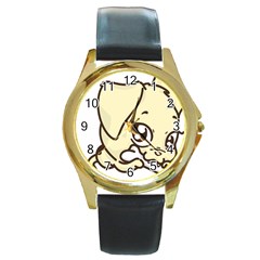 Doggy Dog Puppy Animal Pet Figure Round Gold Metal Watch by Sapixe