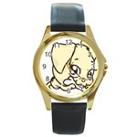 Doggy Dog Puppy Animal Pet Figure Round Gold Metal Watch Front