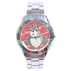 Bulldog Dog Animal Pet Heart Fur Stainless Steel Analogue Watch