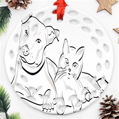 Dog Cat Pet Silhouette Animal Round Filigree Ornament (two Sides) by Sapixe