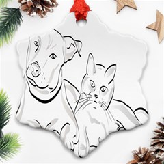 Dog Cat Pet Silhouette Animal Snowflake Ornament (two Sides) by Sapixe