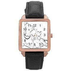 Dog Cat Pet Silhouette Animal Rose Gold Leather Watch  by Sapixe