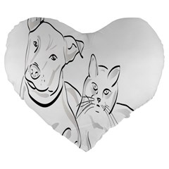 Dog Cat Pet Silhouette Animal Large 19  Premium Flano Heart Shape Cushions by Sapixe