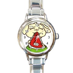 Doggy Dog Puppy Animal Pet Figure Round Italian Charm Watch by Sapixe