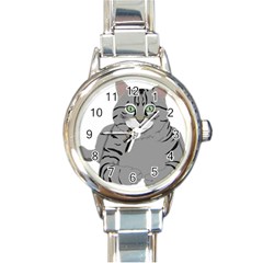 Cat Kitty Gray Tiger Tabby Pet Round Italian Charm Watch by Sapixe