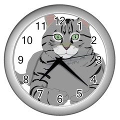 Cat Kitty Gray Tiger Tabby Pet Wall Clocks (silver)  by Sapixe