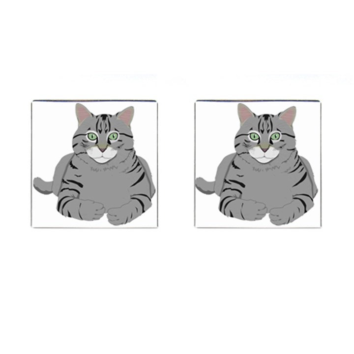 Cat Kitty Gray Tiger Tabby Pet Cufflinks (Square)