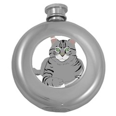 Cat Kitty Gray Tiger Tabby Pet Round Hip Flask (5 Oz) by Sapixe