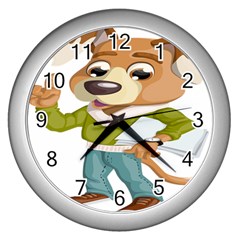 Dog Pet Dressed Point Papers Wall Clocks (silver)  by Sapixe