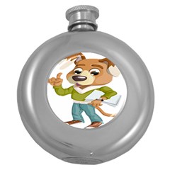 Dog Pet Dressed Point Papers Round Hip Flask (5 Oz) by Sapixe