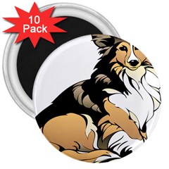 Dog Sitting Pet Collie Animal 3  Magnets (10 Pack)  by Sapixe