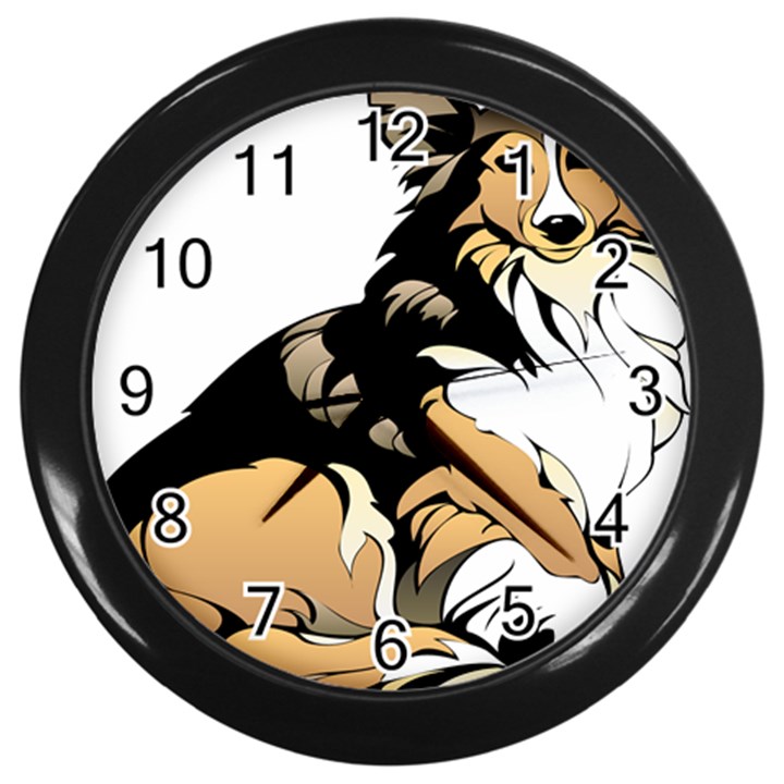 Dog Sitting Pet Collie Animal Wall Clocks (Black)