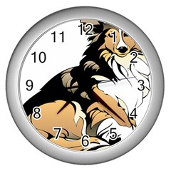 Dog Sitting Pet Collie Animal Wall Clocks (silver)  by Sapixe