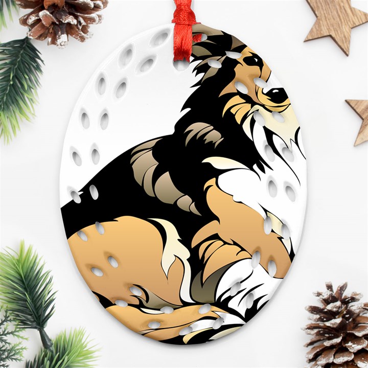 Dog Sitting Pet Collie Animal Ornament (Oval Filigree)