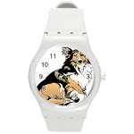 Dog Sitting Pet Collie Animal Round Plastic Sport Watch (M) Front