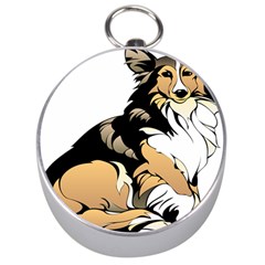 Dog Sitting Pet Collie Animal Silver Compasses by Sapixe