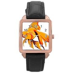 Goldfish Fish Tank Water Tropical Rose Gold Leather Watch  by Sapixe