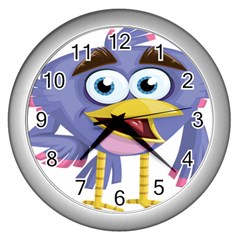 Bird Violet Beak Feather Fun Wall Clocks (silver)  by Sapixe