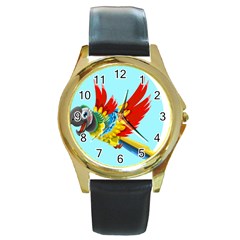 Parrot Animal Bird Wild Zoo Fauna Round Gold Metal Watch by Sapixe