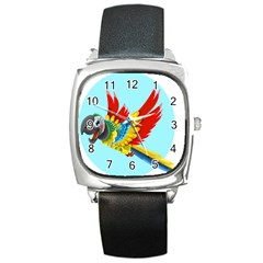 Parrot Animal Bird Wild Zoo Fauna Square Metal Watch by Sapixe