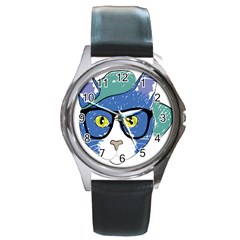 Drawing Cat Pet Feline Pencil Round Metal Watch by Sapixe