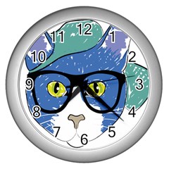 Drawing Cat Pet Feline Pencil Wall Clocks (silver)  by Sapixe