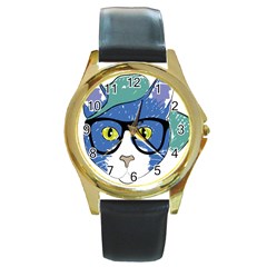 Drawing Cat Pet Feline Pencil Round Gold Metal Watch by Sapixe