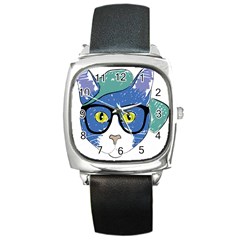 Drawing Cat Pet Feline Pencil Square Metal Watch by Sapixe