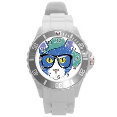 Drawing Cat Pet Feline Pencil Round Plastic Sport Watch (l) by Sapixe