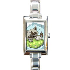 Kitten Kitty Cat Sleeping Sleep Rectangle Italian Charm Watch by Sapixe