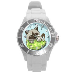 Kitten Kitty Cat Sleeping Sleep Round Plastic Sport Watch (l) by Sapixe