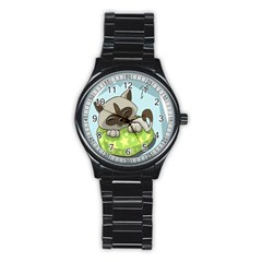 Kitten Kitty Cat Sleeping Sleep Stainless Steel Round Watch by Sapixe