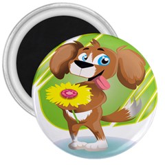 Dog Character Animal Flower Cute 3  Magnets by Sapixe