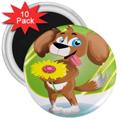 Dog Character Animal Flower Cute 3  Magnets (10 Pack)  by Sapixe