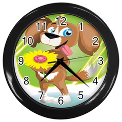 Dog Character Animal Flower Cute Wall Clocks (black) by Sapixe