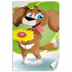 Dog Character Animal Flower Cute Canvas 24  X 36  by Sapixe