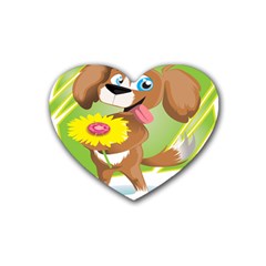 Dog Character Animal Flower Cute Rubber Coaster (heart)  by Sapixe