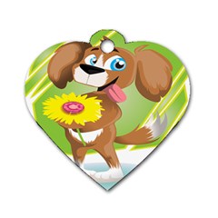 Dog Character Animal Flower Cute Dog Tag Heart (two Sides) by Sapixe