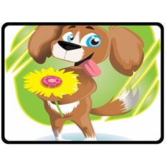 Dog Character Animal Flower Cute Fleece Blanket (large)  by Sapixe